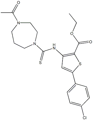 ethyl 3-{[(4-acetyl-1,4-diazepan-1-yl)carbothioyl]amino}-5-(4-chlorophenyl)-2-thiophenecarboxylate Structure