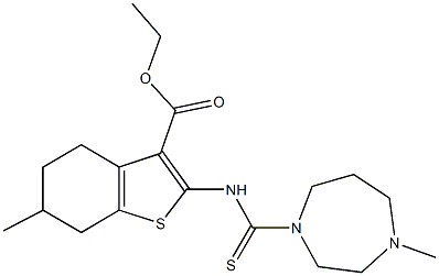 ethyl 6-methyl-2-{[(4-methyl-1,4-diazepan-1-yl)carbothioyl]amino}-4,5,6,7-tetrahydro-1-benzothiophene-3-carboxylate Struktur