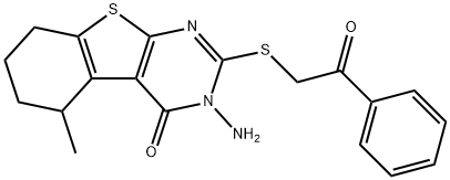 3-amino-5-methyl-2-[(2-oxo-2-phenylethyl)sulfanyl]-5,6,7,8-tetrahydro[1]benzothieno[2,3-d]pyrimidin-4(3H)-one Struktur