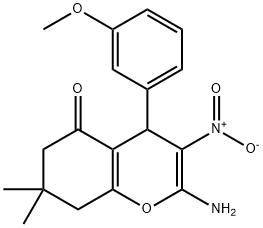 2-amino-3-nitro-4-(3-methoxyphenyl)-7,7-dimethyl-4,6,7,8-tetrahydro-5H-chromen-5-one Structure