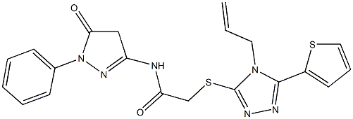 2-{[4-allyl-5-(2-thienyl)-4H-1,2,4-triazol-3-yl]sulfanyl}-N-(5-oxo-1-phenyl-4,5-dihydro-1H-pyrazol-3-yl)acetamide 化学構造式