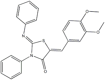 5-(3,4-dimethoxybenzylidene)-3-phenyl-2-(phenylimino)-1,3-thiazolidin-4-one 结构式