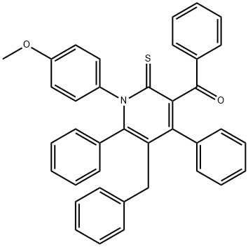 [5-benzyl-1-(4-methoxyphenyl)-4,6-diphenyl-2-thioxo-1,2-dihydro-3-pyridinyl](phenyl)methanone Struktur