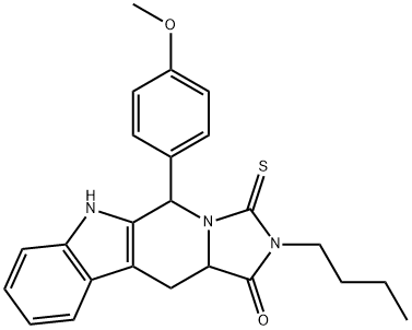 2-butyl-5-(4-methoxyphenyl)-3-thioxo-2,3,5,6,11,11a-hexahydro-1H-imidazo[5',1':6,1]pyrido[3,4-b]indol-1-one,1094606-37-7,结构式