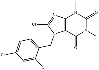 8-chloro-7-(2,4-dichlorobenzyl)-1,3-dimethyl-3,7-dihydro-1H-purine-2,6-dione,109563-03-3,结构式