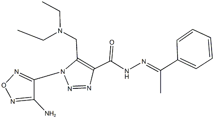 1-(4-amino-1,2,5-oxadiazol-3-yl)-5-[(diethylamino)methyl]-N'-(1-phenylethylidene)-1H-1,2,3-triazole-4-carbohydrazide Struktur