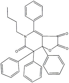 5-butyl-4,7,7,7a-tetraphenyl-7,7a-dihydrofuro[3,2-c]pyridine-2,3,6(5H)-trione 结构式