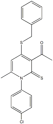 1-[4-(benzylsulfanyl)-1-(4-chlorophenyl)-6-methyl-2-thioxo-1,2-dihydro-3-pyridinyl]ethanone Struktur