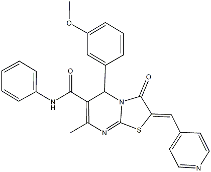 5-(3-methoxyphenyl)-7-methyl-3-oxo-N-phenyl-2-(4-pyridinylmethylene)-2,3-dihydro-5H-[1,3]thiazolo[3,2-a]pyrimidine-6-carboxamide Structure