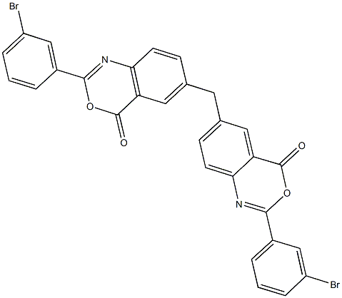 2-(3-bromophenyl)-6-{[2-(3-bromophenyl)-4-oxo-4H-3,1-benzoxazin-6-yl]methyl}-4H-3,1-benzoxazin-4-one 化学構造式