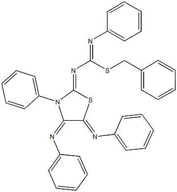 benzyl N'-phenyl-N-[3-phenyl-4,5-bis(phenylimino)-1,3-thiazolidin-2-ylidene]imidothiocarbamate Struktur