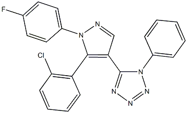 5-[5-(2-chlorophenyl)-1-(4-fluorophenyl)-1H-pyrazol-4-yl]-1-phenyl-1H-tetraazole Structure