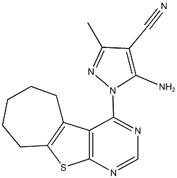 5-amino-3-methyl-1-(6,7,8,9-tetrahydro-5H-cyclohepta[4,5]thieno[2,3-d]pyrimidin-4-yl)-1H-pyrazole-4-carbonitrile Structure