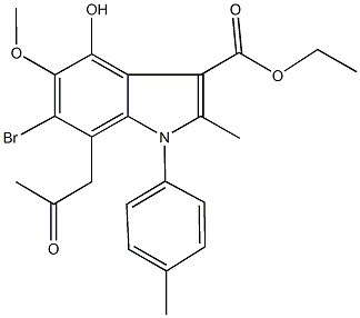 ethyl 6-bromo-4-hydroxy-5-methoxy-2-methyl-1-(4-methylphenyl)-7-(2-oxopropyl)-1H-indole-3-carboxylate 化学構造式