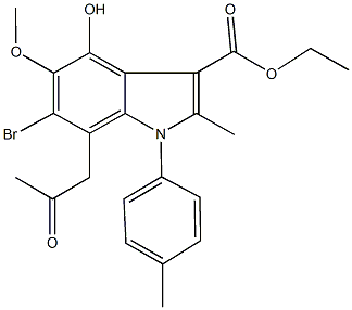 ethyl 6-bromo-4-hydroxy-5-methoxy-2-methyl-1-(4-methylphenyl)-7-(2-oxopropyl)-1H-indole-3-carboxylate 结构式