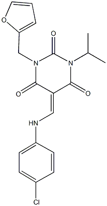 5-[(4-chloroanilino)methylene]-1-(2-furylmethyl)-3-isopropyl-2,4,6(1H,3H,5H)-pyrimidinetrione 化学構造式