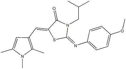 3-isobutyl-2-[(4-methoxyphenyl)imino]-5-[(1,2,5-trimethyl-1H-pyrrol-3-yl)methylene]-1,3-thiazolidin-4-one 化学構造式