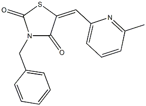 3-benzyl-5-[(6-methyl-2-pyridinyl)methylene]-1,3-thiazolidine-2,4-dione,1164456-65-8,结构式