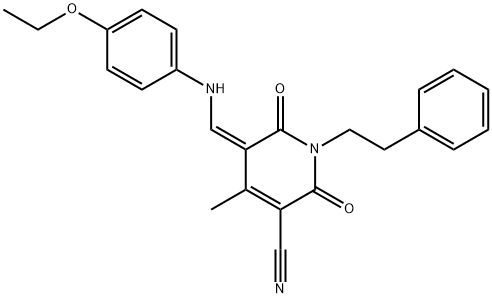 5-[(4-ethoxyanilino)methylene]-4-methyl-2,6-dioxo-1-(2-phenylethyl)-1,2,5,6-tetrahydro-3-pyridinecarbonitrile Structure