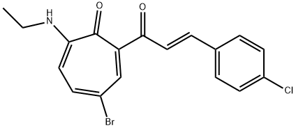 4-bromo-2-[3-(4-chlorophenyl)acryloyl]-7-(ethylamino)-2,4,6-cycloheptatrien-1-one Struktur
