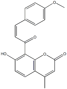 7-hydroxy-8-[3-(4-methoxyphenyl)acryloyl]-4-methyl-2H-chromen-2-one 化学構造式