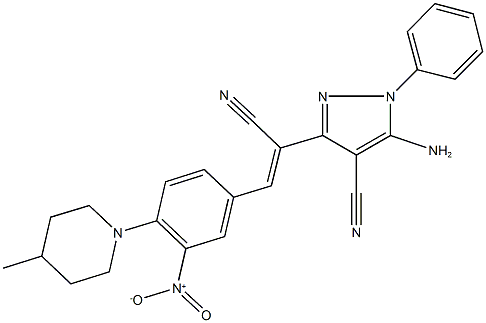 5-amino-3-{1-cyano-2-[3-nitro-4-(4-methyl-1-piperidinyl)phenyl]vinyl}-1-phenyl-1H-pyrazole-4-carbonitrile,1164467-86-0,结构式