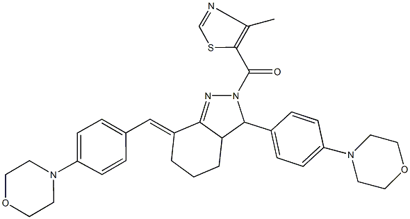 2-[(4-methyl-1,3-thiazol-5-yl)carbonyl]-7-[4-(4-morpholinyl)benzylidene]-3-[4-(4-morpholinyl)phenyl]-3,3a,4,5,6,7-hexahydro-2H-indazole Structure