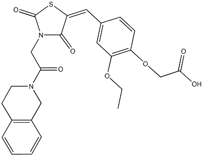 [4-({3-[2-(3,4-dihydro-2(1H)-isoquinolinyl)-2-oxoethyl]-2,4-dioxo-1,3-thiazolidin-5-ylidene}methyl)-2-ethoxyphenoxy]acetic acid Structure