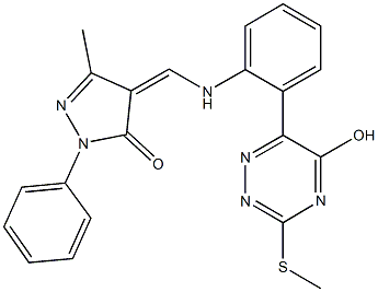 4-({2-[5-hydroxy-3-(methylsulfanyl)-1,2,4-triazin-6-yl]anilino}methylene)-5-methyl-2-phenyl-2,4-dihydro-3H-pyrazol-3-one Structure