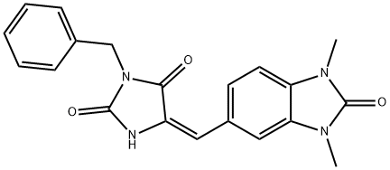 3-benzyl-5-[(1,3-dimethyl-2-oxo-2,3-dihydro-1H-benzimidazol-5-yl)methylene]-2,4-imidazolidinedione Struktur