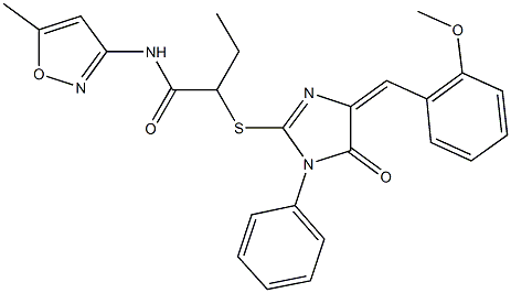 2-{[4-(2-methoxybenzylidene)-5-oxo-1-phenyl-4,5-dihydro-1H-imidazol-2-yl]sulfanyl}-N-(5-methylisoxazol-3-yl)butanamide Struktur