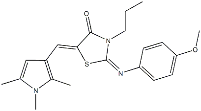 2-[(4-methoxyphenyl)imino]-3-propyl-5-[(1,2,5-trimethyl-1H-pyrrol-3-yl)methylene]-1,3-thiazolidin-4-one,1164484-08-5,结构式