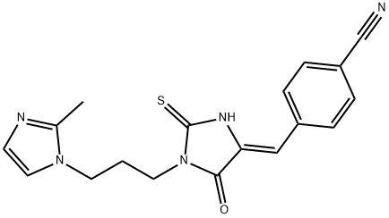 4-({1-[3-(2-methyl-1H-imidazol-1-yl)propyl]-5-oxo-2-thioxo-4-imidazolidinylidene}methyl)benzonitrile Struktur