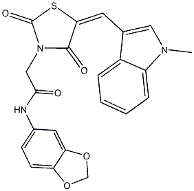 N-(1,3-benzodioxol-5-yl)-2-{5-[(1-methyl-1H-indol-3-yl)methylene]-2,4-dioxo-1,3-thiazolidin-3-yl}acetamide Structure