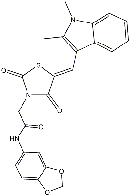 N-(1,3-benzodioxol-5-yl)-2-{5-[(1,2-dimethyl-1H-indol-3-yl)methylene]-2,4-dioxo-1,3-thiazolidin-3-yl}acetamide Structure