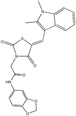 N-(1,3-benzodioxol-5-yl)-2-{5-[(1,2-dimethyl-1H-indol-3-yl)methylene]-2,4-dioxo-1,3-thiazolidin-3-yl}acetamide,1164494-33-0,结构式