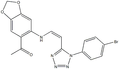 1-[6-({2-[1-(4-bromophenyl)-1H-tetraazol-5-yl]vinyl}amino)-1,3-benzodioxol-5-yl]ethanone Structure