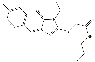 2-{[1-ethyl-4-(4-fluorobenzylidene)-5-oxo-4,5-dihydro-1H-imidazol-2-yl]sulfanyl}-N-propylacetamide Struktur