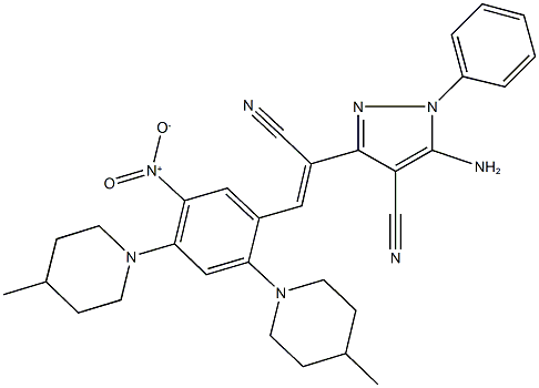 5-amino-3-{1-cyano-2-[5-nitro-2,4-bis(4-methyl-1-piperidinyl)phenyl]vinyl}-1-phenyl-1H-pyrazole-4-carbonitrile Structure