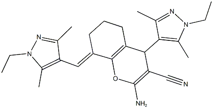 2-amino-4-(1-ethyl-3,5-dimethyl-1H-pyrazol-4-yl)-8-[(1-ethyl-3,5-dimethyl-1H-pyrazol-4-yl)methylene]-5,6,7,8-tetrahydro-4H-chromene-3-carbonitrile Structure