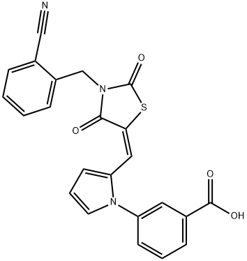 3-(2-{[3-(2-cyanobenzyl)-2,4-dioxo-1,3-thiazolidin-5-ylidene]methyl}-1H-pyrrol-1-yl)benzoic acid 结构式