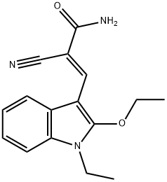 2-cyano-3-(2-ethoxy-1-ethyl-1H-indol-3-yl)acrylamide 化学構造式