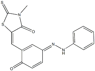 2-[(3-methyl-4-oxo-2-thioxo-1,3-thiazolidin-5-ylidene)methyl]benzo-1,4-quinone 4-(phenylhydrazone) 化学構造式