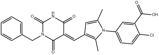 5-{3-[(1-benzyl-2,4,6-trioxotetrahydro-5(2H)-pyrimidinylidene)methyl]-2,5-dimethyl-1H-pyrrol-1-yl}-2-chlorobenzoic acid,1164519-84-9,结构式