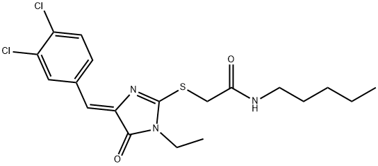 2-{[4-(3,4-dichlorobenzylidene)-1-ethyl-5-oxo-4,5-dihydro-1H-imidazol-2-yl]sulfanyl}-N-pentylacetamide Struktur