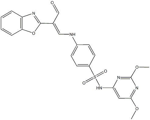 4-{[2-(1,3-benzoxazol-2-yl)-3-oxo-1-propenyl]amino}-N-(2,6-dimethoxy-4-pyrimidinyl)benzenesulfonamide Struktur