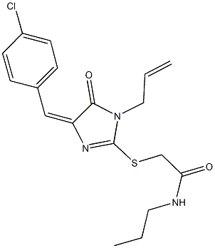 2-{[1-allyl-4-(4-chlorobenzylidene)-5-oxo-4,5-dihydro-1H-imidazol-2-yl]sulfanyl}-N-propylacetamide 化学構造式