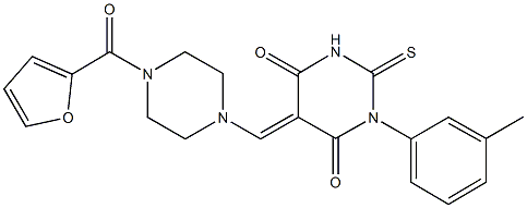 5-{[4-(2-furoyl)-1-piperazinyl]methylene}-1-(3-methylphenyl)-2-thioxodihydro-4,6(1H,5H)-pyrimidinedione 化学構造式