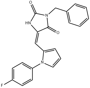 3-benzyl-5-{[1-(4-fluorophenyl)-1H-pyrrol-2-yl]methylene}-2,4-imidazolidinedione 化学構造式
