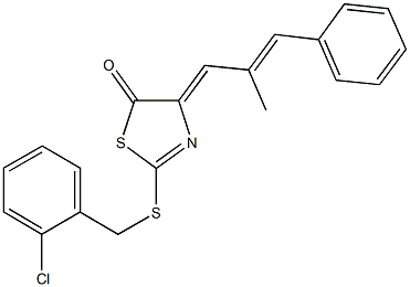 2-[(2-chlorobenzyl)sulfanyl]-4-(2-methyl-3-phenyl-2-propenylidene)-1,3-thiazol-5(4H)-one,1164532-60-8,结构式